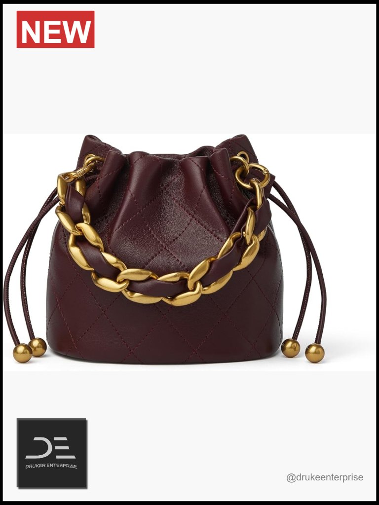 Small Top Handle Lambskin Leather Bucket Bag Crossbody Purse With Chain Strap